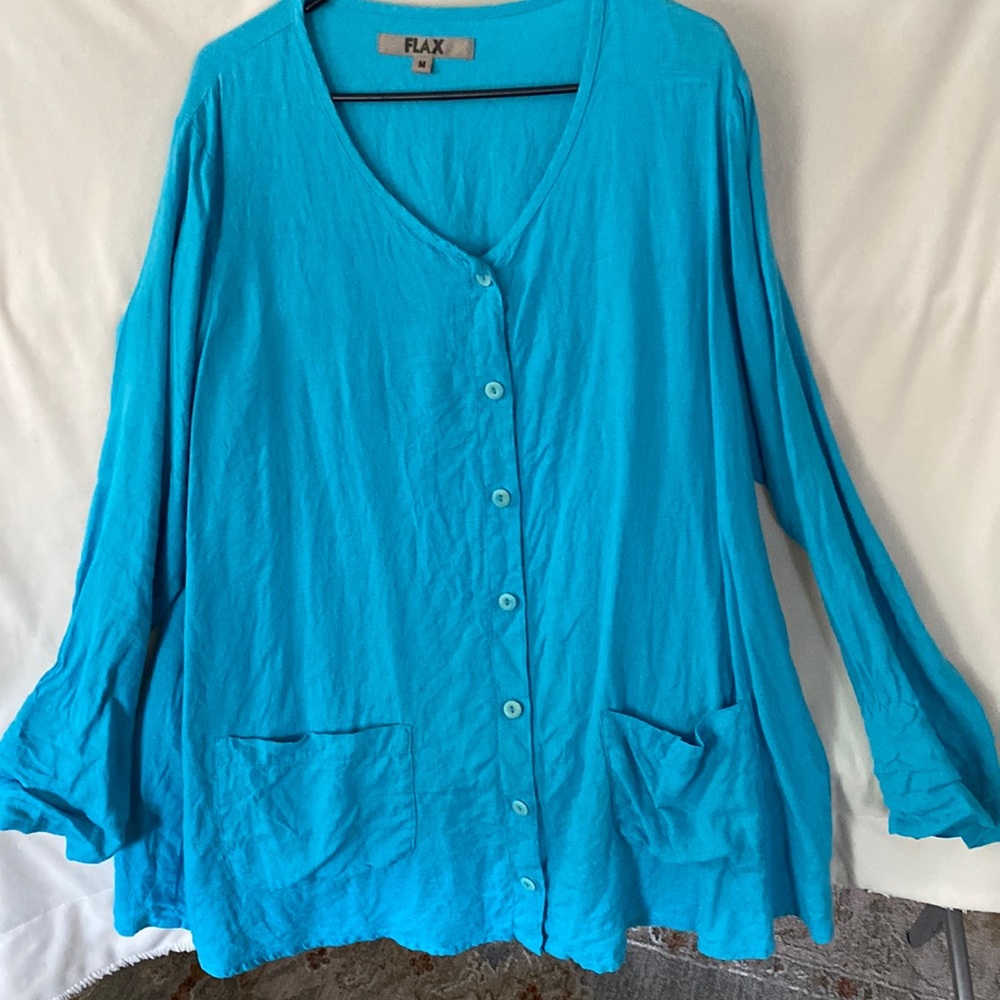 Flax size M tunic top in turquoise blue